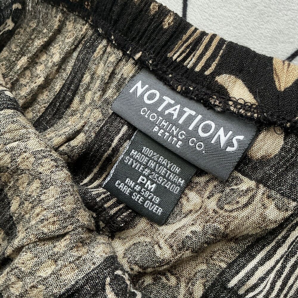 90s Boho Maxi Skirt PM Black Tan Patchwork Print Wood Bead Trim Rayon - Picture 2 of 5
